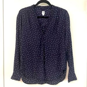 Gap Long sleeve V-neck Tunic Ivory Navy Polka Dot Blouse Size Small